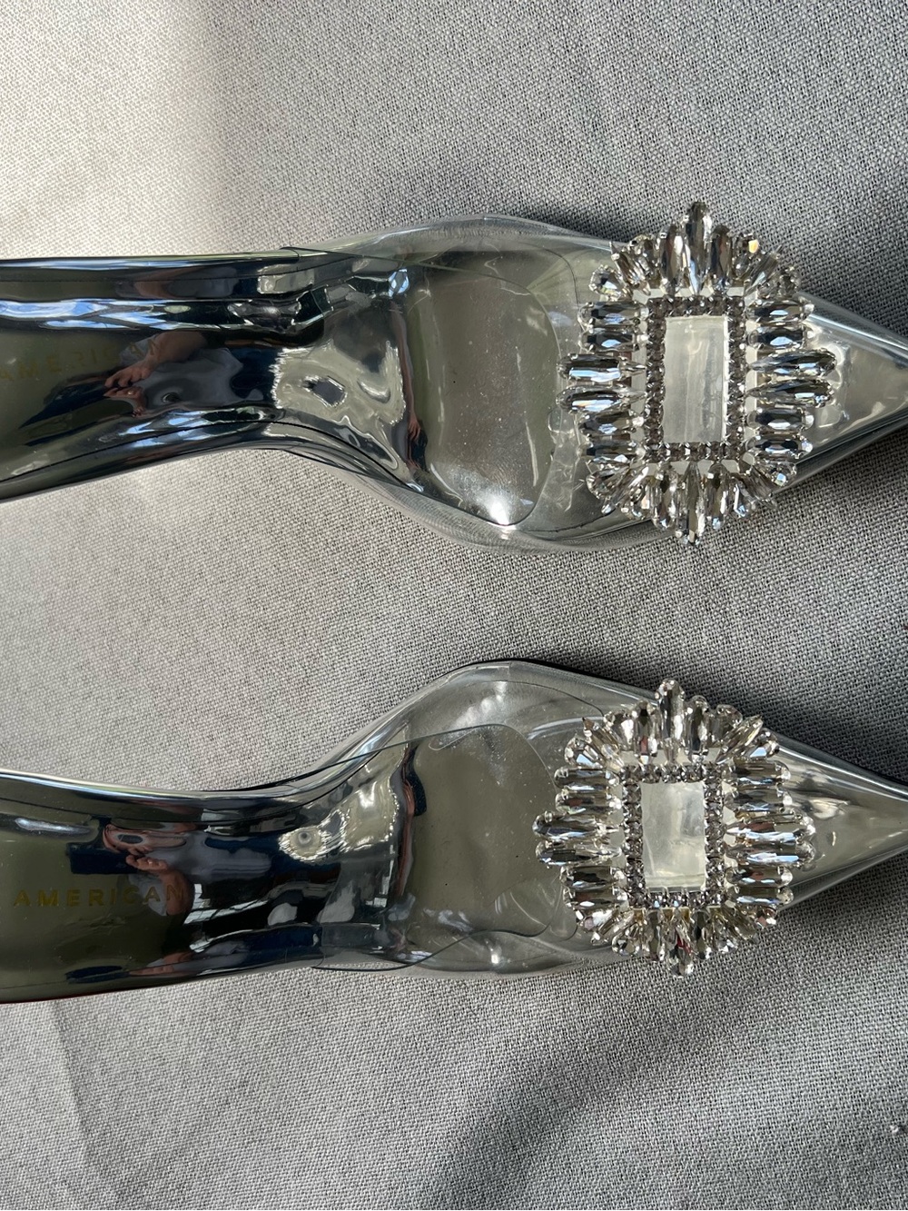 Cinderella Style Clear Heels with Crystal Embellishment Size 8